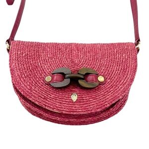 Helen Kaminski Raffia and Leather Shoulder Bag Raspberry